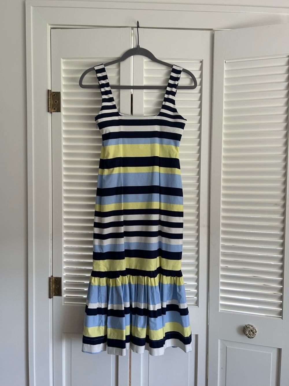 Anthropologie Maeve Sleeveless Square-Neck Flutter-Hem Midi Dress XXS Striped - Picture 7 of 8